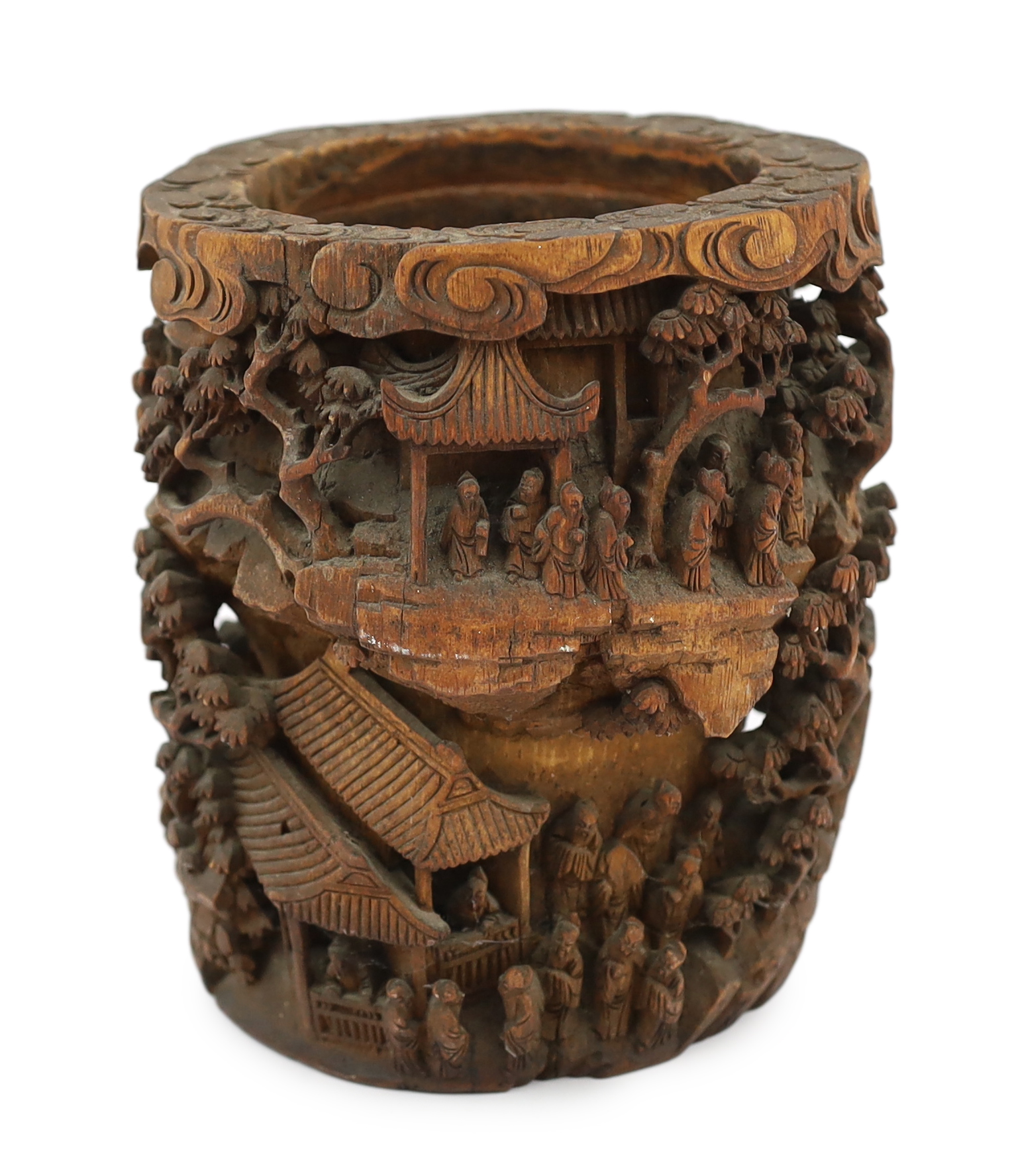 A Chinese bamboo-root ‘scholars’ brushpot, bitong, 19th century, age cracks